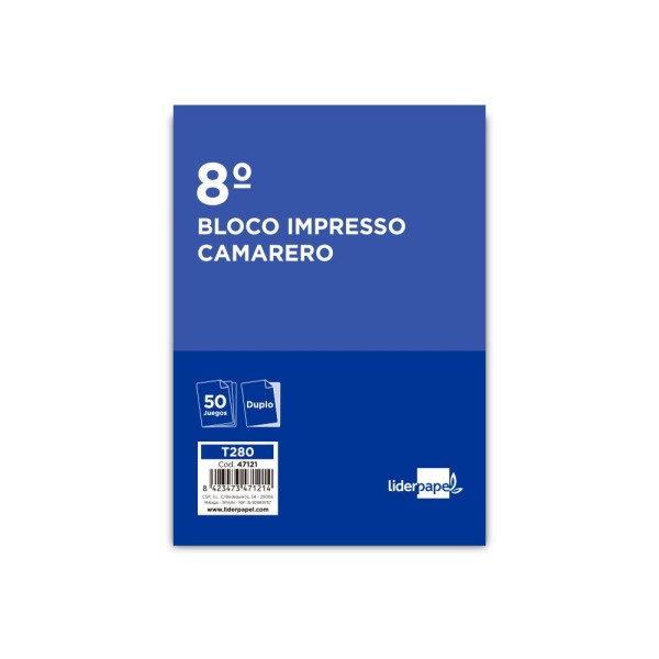 Talonario liderpapel camarero 8º original y copia t280