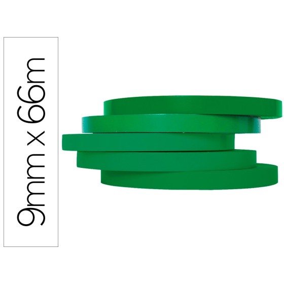 Cinta adhesiva q-connect 66m x 9mm verde para cerrar bolsas