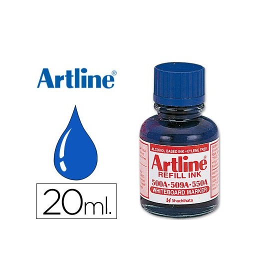 Tinta artline azul para rotulador pizarra blanca 500-a frasco de 20 ml