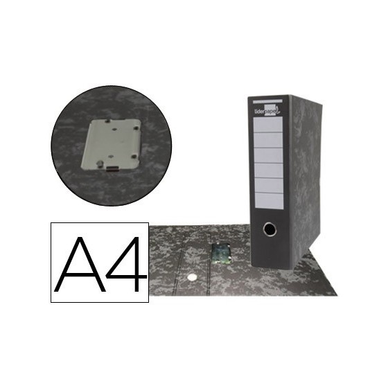 Archivador de palanca liderpapel carton forrado din a4 jaspeado negro sin caja mecanismo palanca desmontado