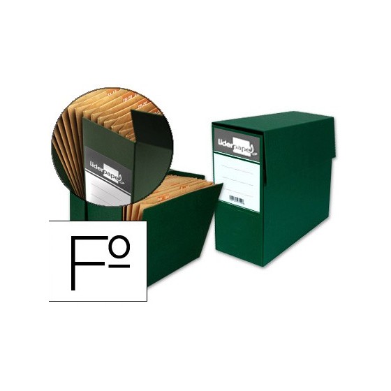 Caja transferencia liderpapel con fuelle folio color verde