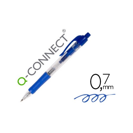Boligrafo q-connect azul retractil con sujecion de caucho