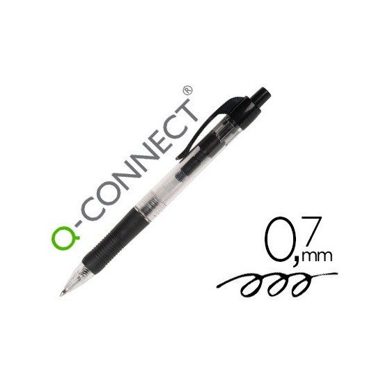 Boligrafo q-connect negro retractil con sujecion de caucho