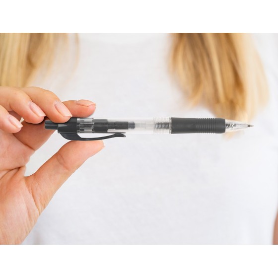 Boligrafo q-connect negro retractil con sujecion de caucho