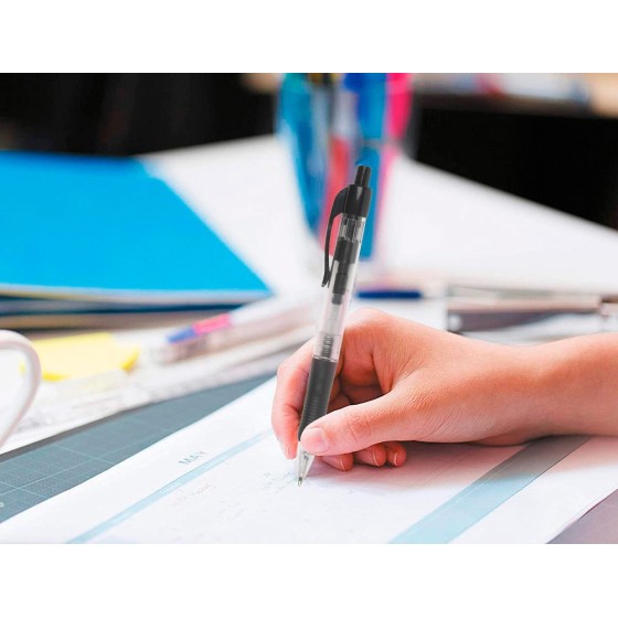 Boligrafo q-connect negro retractil con sujecion de caucho