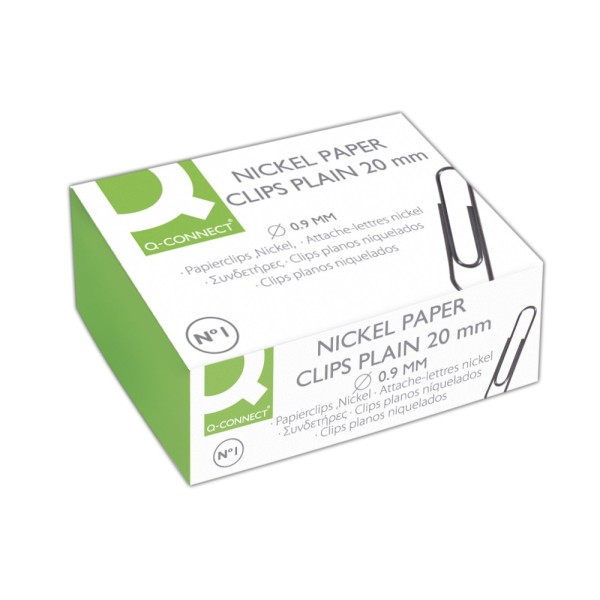 Clips niquelados q-connect nº1 20 mm caja de 100 unidades