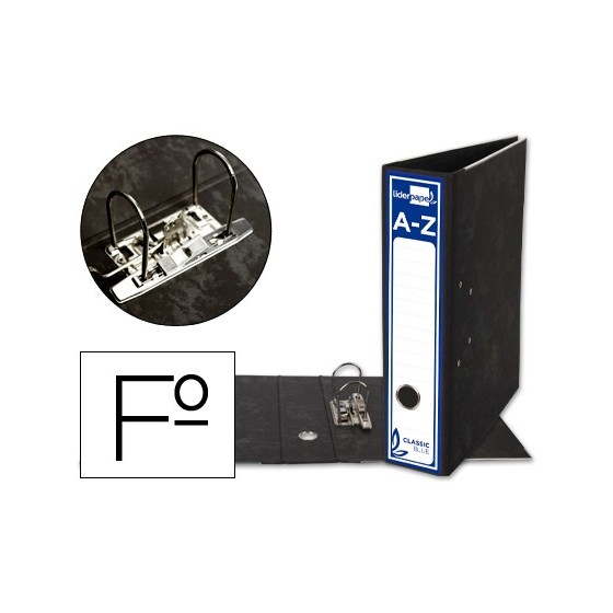 Archivador de palanca liderpapel folio classic blue carton entrecolado sin rado lomo 80mm negro compresor metal