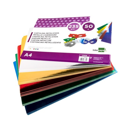 Cartulina liderpapel a4 235 g/m2 metalizada 5 colores surtidos paquete de 50