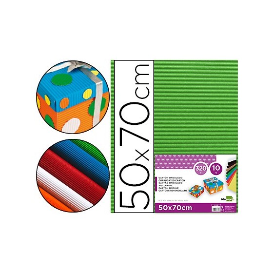 Carton ondulado liderpapel 50 x 70cm 320g/m2 verde hoja