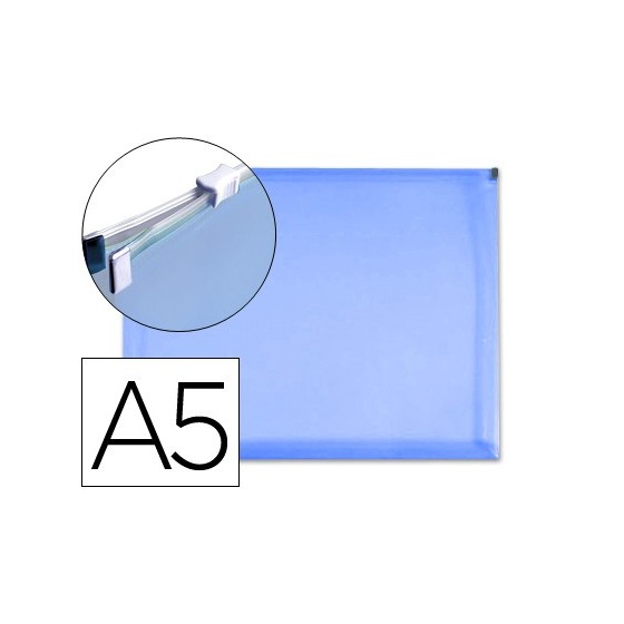 Carpeta dossier liderpapel a5 cierre de cremallera azul