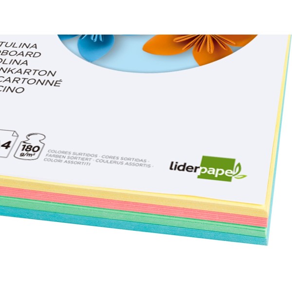 Cartulina liderpapel a4 180g/m2 4 colores surtidos paquete de 100 hojas