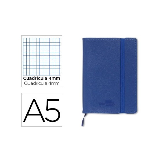 Libreta liderpapel simil piel a5 120 hojas 70g/m2 cuadro 4mm sin margen azul