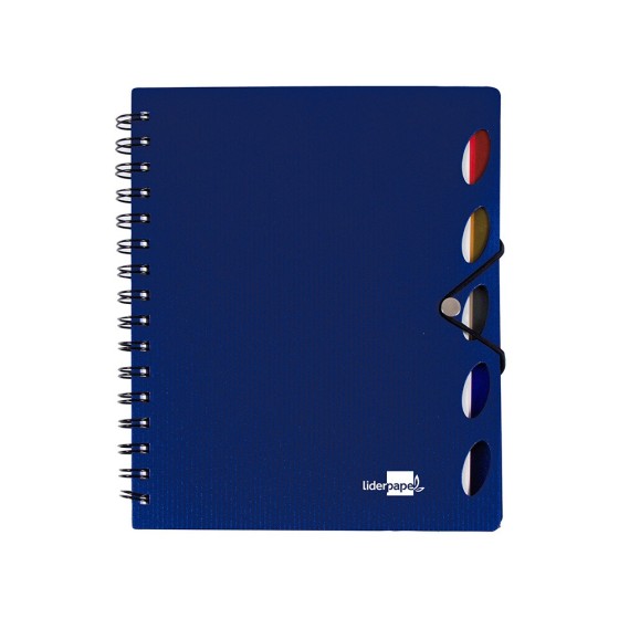 Cuaderno espiral liderpapel a5 micro executive tapa plastico 100h 80 gr cuadro 5mm 5 se paradores con gomilla azul