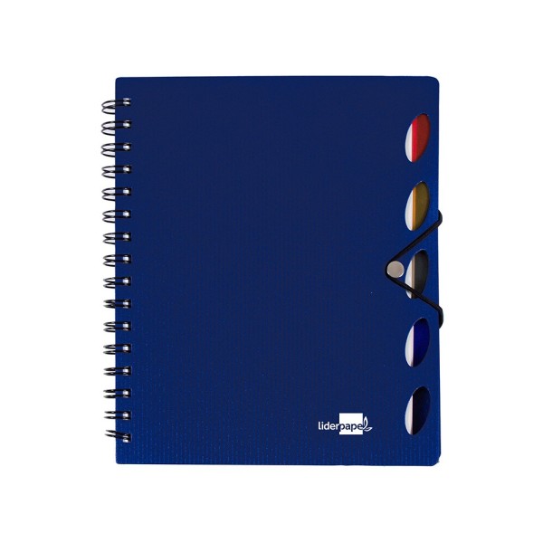 Cuaderno espiral liderpapel a5 micro executive tapa plastico 100h 80 gr cuadro 5mm 5 se paradores con gomilla azul