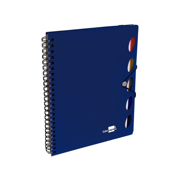 Cuaderno espiral liderpapel a5 micro executive tapa plastico 100h 80 gr cuadro 5mm 5 se paradores con gomilla azul