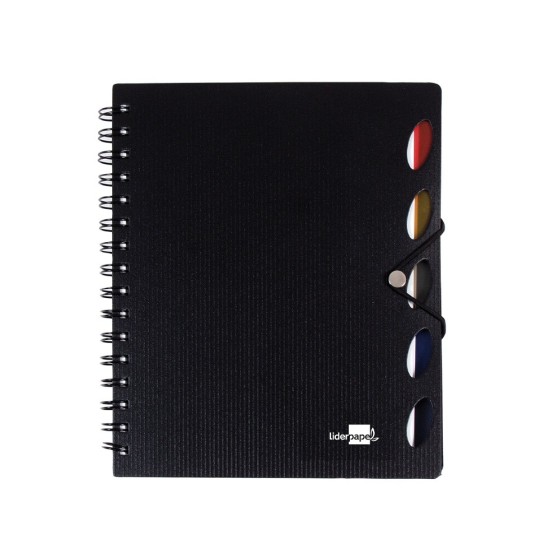 Cuaderno espiral liderpapel a5 micro executive tapa plastico 100h 80 gr cuadro 5mm 5 separadores con gomilla negro