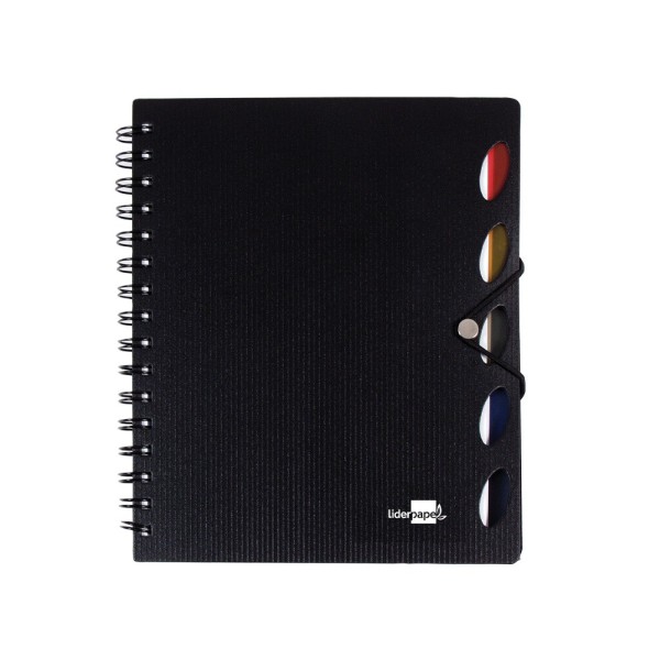 Cuaderno espiral liderpapel a5 micro executive tapa plastico 100h 80 gr cuadro 5mm 5 separadores con gomilla negro