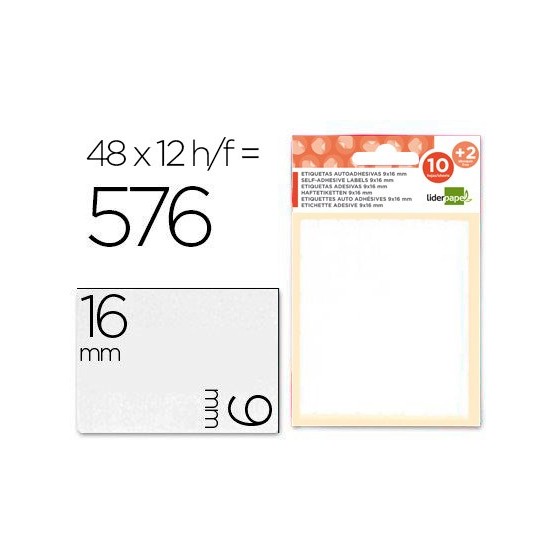 Etiquetas liderpapel sobre de 10 h. + 2 h. obsequio 9x16 mm -48 unidades por hoja