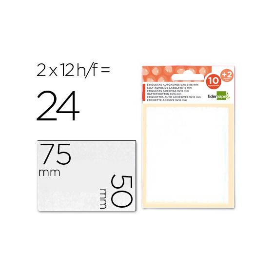 Etiquetas liderpapel sobre de 10 h. + 2 h. obsequio 50x75 mm -2 unidades por hoja