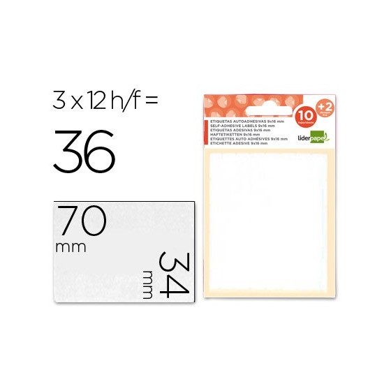 Etiquetas liderpapel sobre de 10 h. + 2 h. obsequio 34x70 mm -3 unidades por hoja