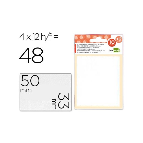 Etiquetas liderpapel sobre de 10 h. + 2 h. obsequio 33x50 mm -4 unidades por hoja