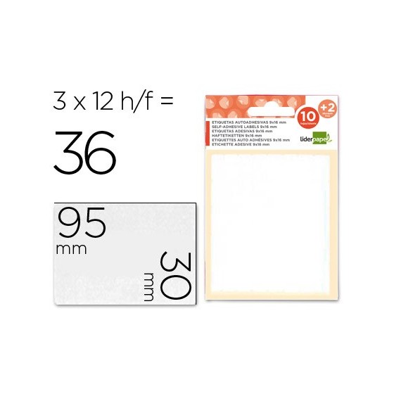 Etiquetas liderpapel sobre de 10 h. + 2 h. obsequio 30x95 mm 2 unidades por hoja