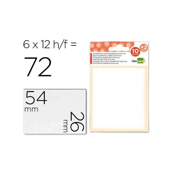 Etiquetas liderpapel sobre de 10 h. + 2 h. obsequio 26x54 mm -6 unidades por hoja