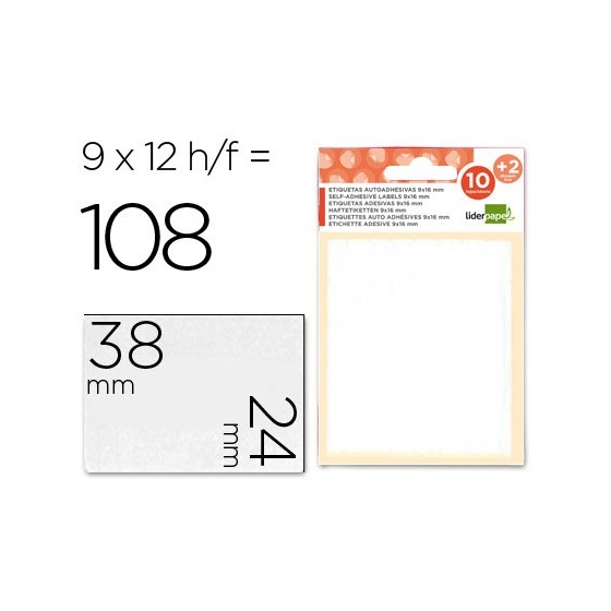 Etiquetas liderpapel sobre de 10 h. + 2 h. obsequio 24x38 mm -9 unidades por hoja