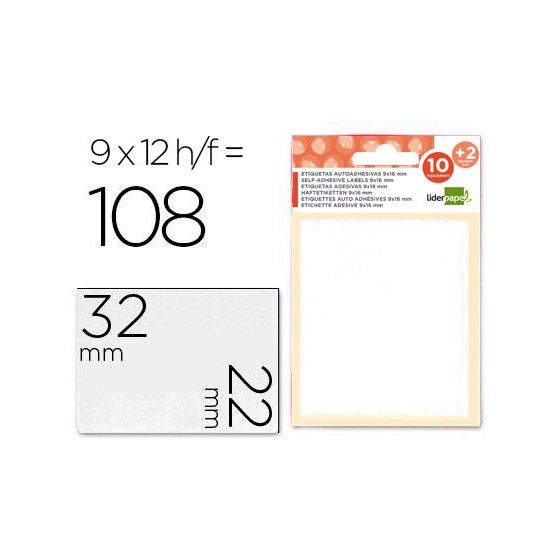 Etiquetas liderpapel sobre de 10 h. + 2 h. obsequio 22x32 mm -9 unidades por hoja