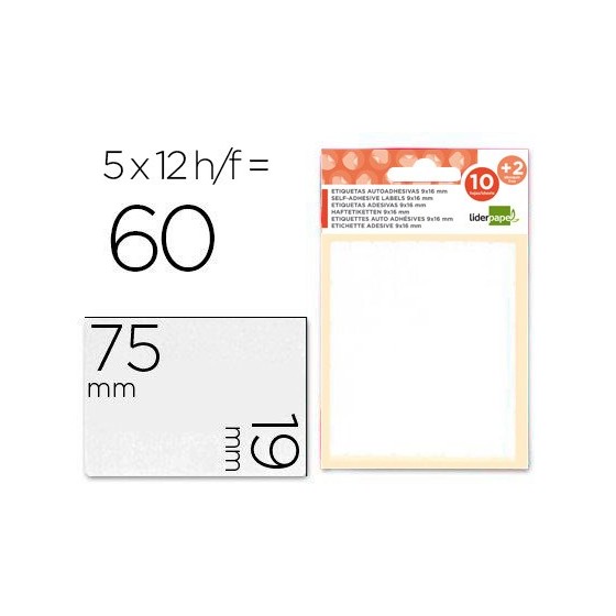 Etiquetas liderpapel sobre de 10 h. + 2 h. obsequio 19x75 mm -5 unidades por hoja