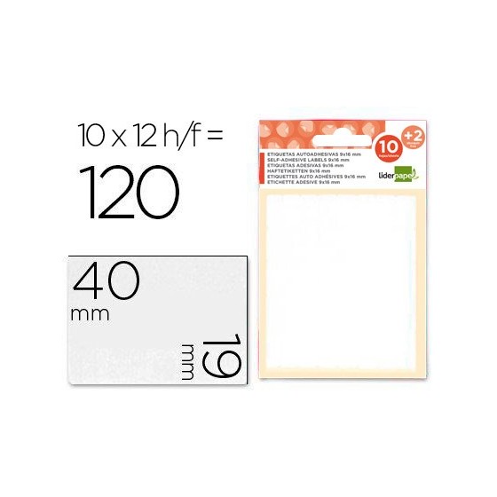 Etiquetas liderpapel sobre de 10 h. + 2 h. obsequio 19x40 mm -10 unidades por hoja