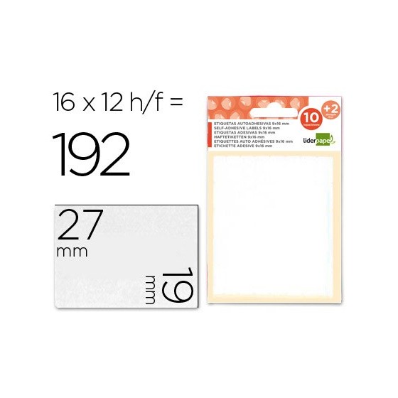 Etiquetas liderpapel sobre de 10 h. + 2 h. obsequio 19x27 mm -16 unidades por hoja