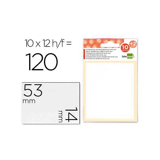 Etiquetas liderpapel sobre de 10 h. + 2 h. obsequio 14x53 mm -10 unidades por hoja