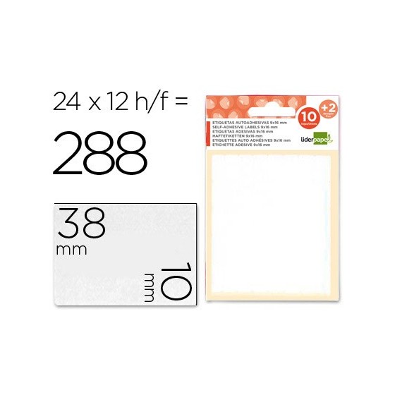 Etiquetas liderpapel sobre de 10 h. + 2 h. obsequio 10x38 mm -21 unidades por hoja