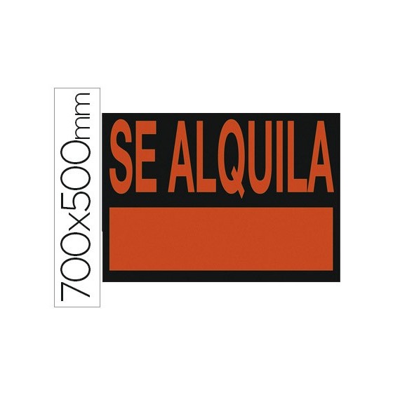 Cartel plastico \"se alquila\" rojo fluorescente 700x500 mm