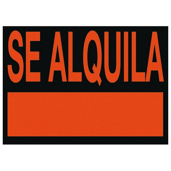 Cartel plastico \"se alquila\" rojo fluorescente 700x500 mm
