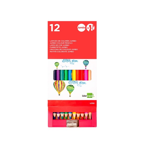 Lapices de colores liderpapel jumbo con sacapuntas caja de 12 colores