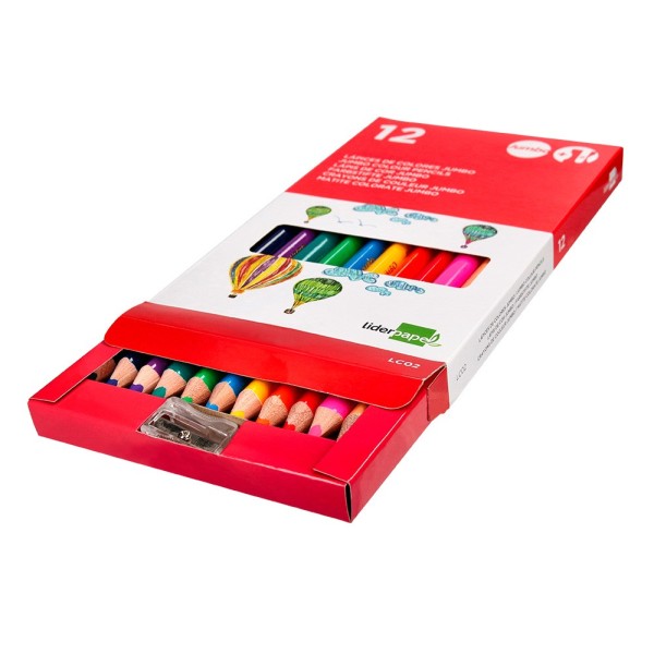 Lapices de colores liderpapel jumbo con sacapuntas caja de 12 colores