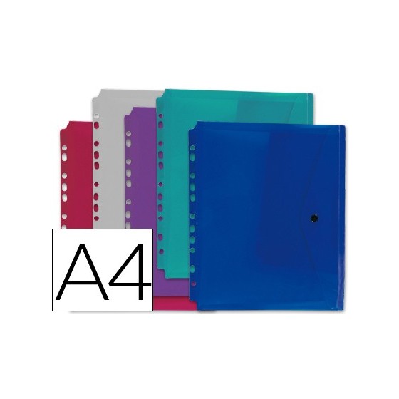 Carpeta liderpapel dossier broche 36669 polipropileno din a4 pack de 5 col.surtidos transparente multitaladro