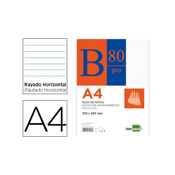 Bloc notas liderpapel horizontal a4 80 hojas 60g/m2 encolado