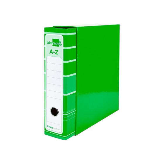 Archivador de palanca liderpapel a4 filing system forrado sin rado lomo 80mm verdecon caja y compresor metalico