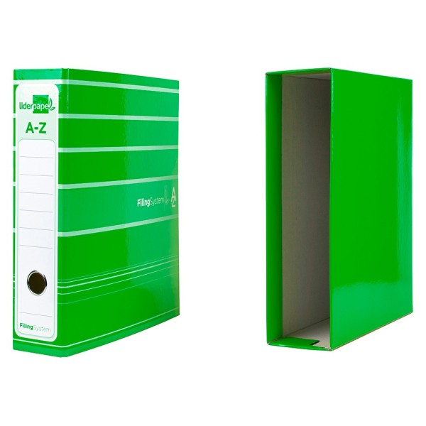 Archivador de palanca liderpapel a4 filing system forrado sin rado lomo 80mm verdecon caja y compresor metalico