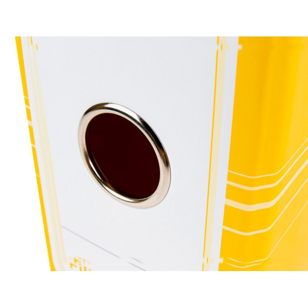 Archivador de palanca liderpapel a4 filing system forrado sin rado lomo 80mm amarillo con caja y compresor metal