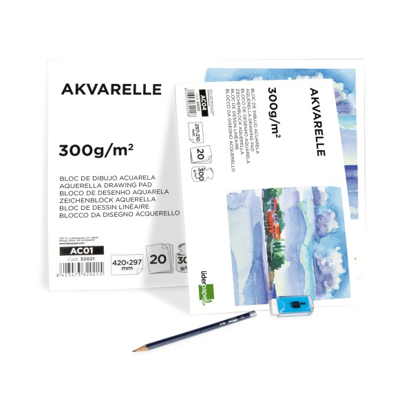 Bloc dibujo liderpapel acuarela encolado 297x420mm 20 hojas 300g m2 sin recuadro