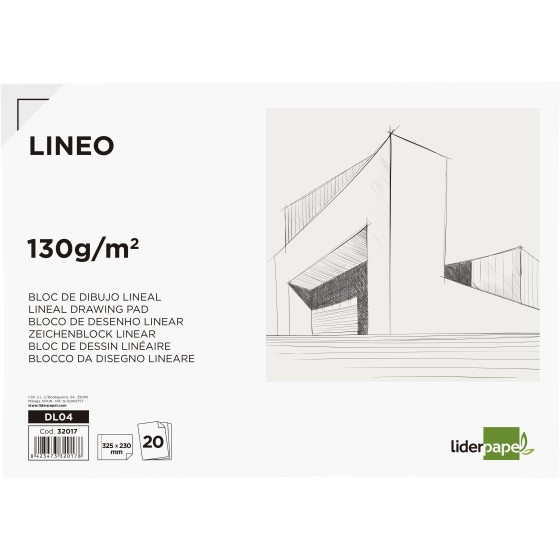 Bloc dibujo liderpapel lineal encolado 230x325mm 20 hojas 130g/m2 con recuadro