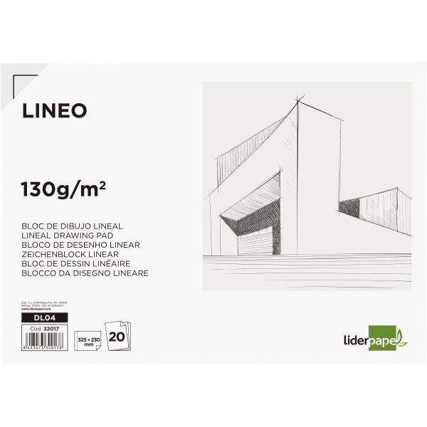 Bloc dibujo liderpapel lineal encolado 230x325mm 20 hojas 130g/m2 con recuadro