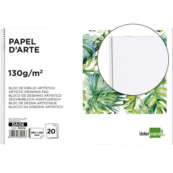 Bloc dibujo liderpapel artistico espiral 460x325mm 20 hojas 130g m2 sin recuadro perforado