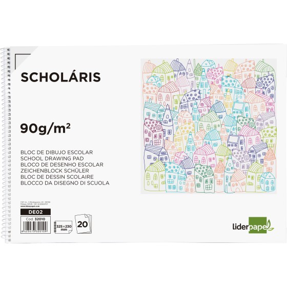 Bloc dibujo liderpapel escolar espiral 230x325mm 20 hojas 90g m2 con recuadro