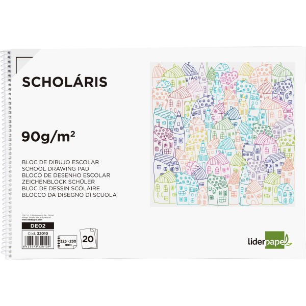 Bloc dibujo liderpapel escolar espiral 230x325mm 20 hojas 90g m2 con recuadro