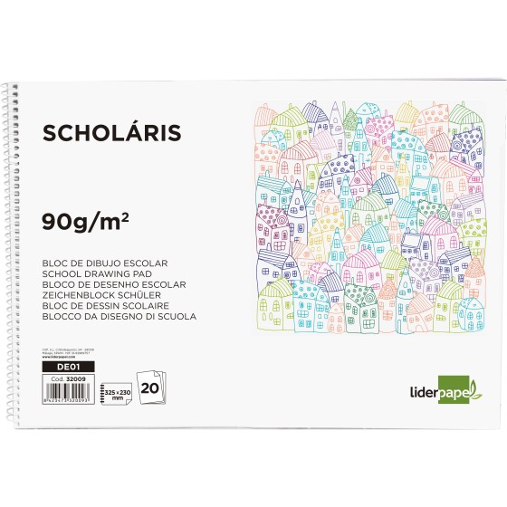 Bloc dibujo liderpapel escolar espiral 230x325mm 20 hojas 90g m2 sin recuadro